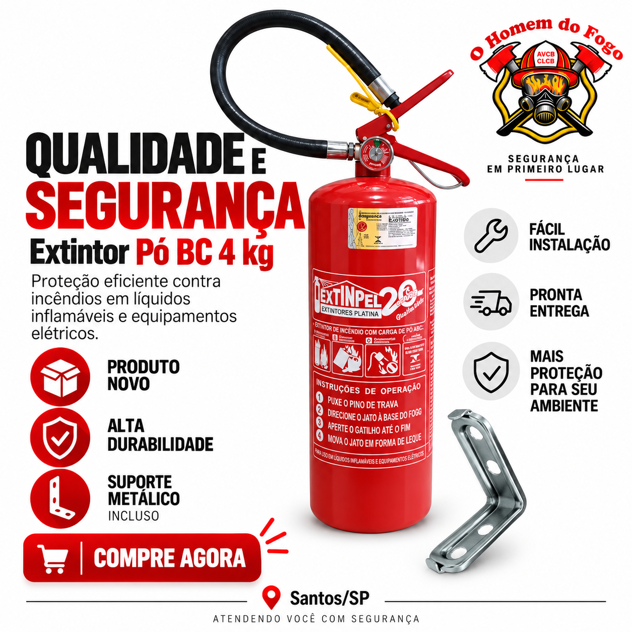 extintor de pó BC 4 kg em Santos - AVCB - CLCB
